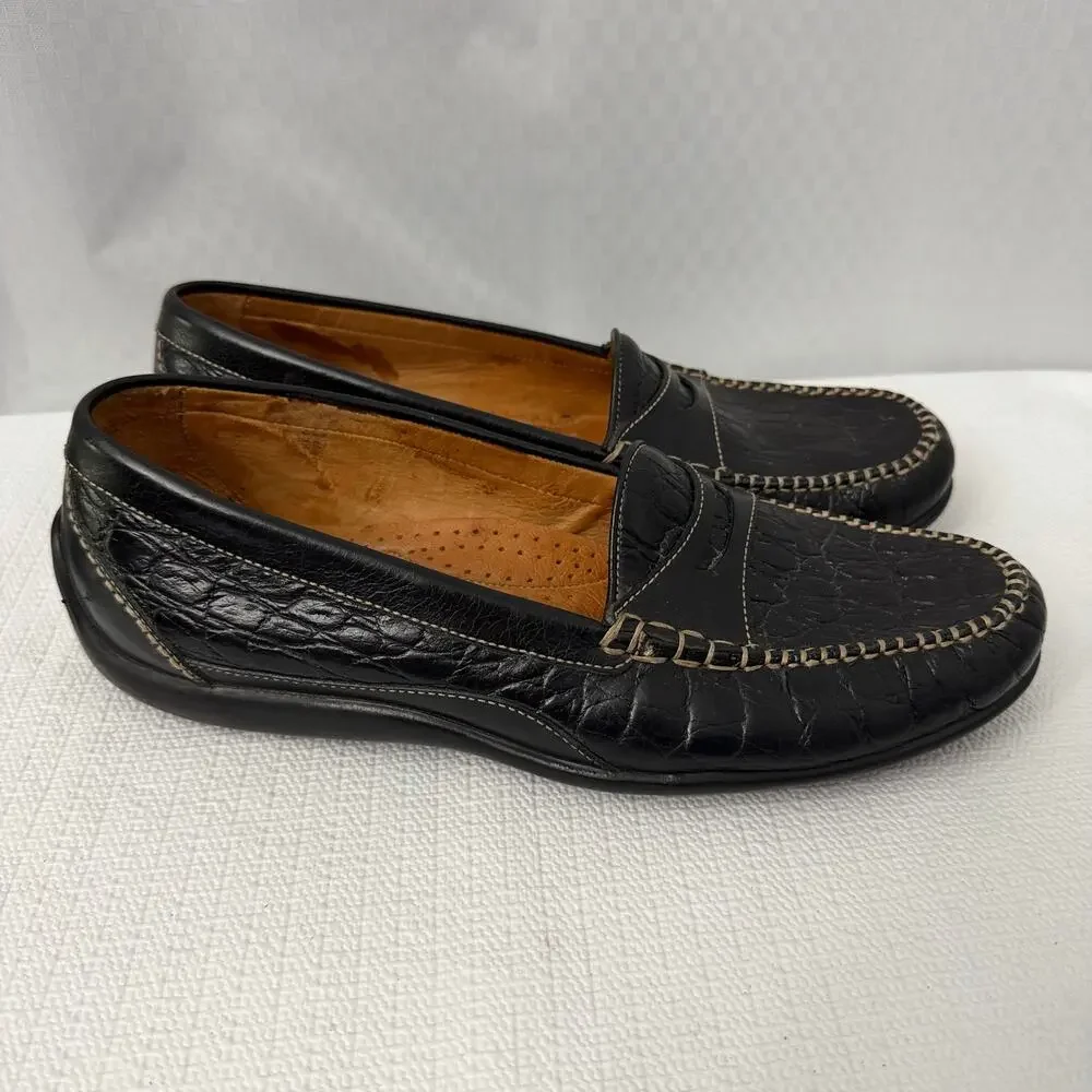 Martin Dingman Shoes Men's 9.5 M Wallace Crocodile Grain Black Driving Loafer